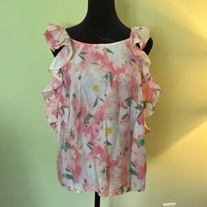 A New Day Ruffled Pink Floral Flutter Sleeve Blouse